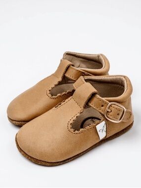 Kids Classic T-Strap Moccasins in Tan